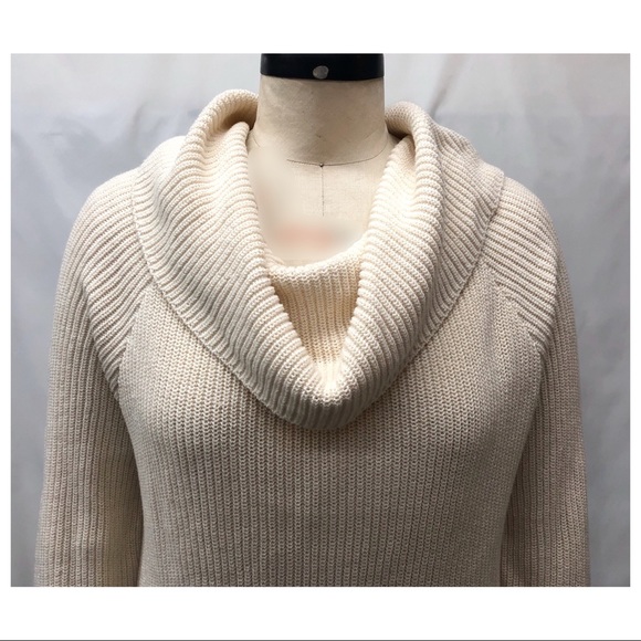 Beige/Cream Cowl Neck Long Sleeve Knit Sweater Dress - Picture 4 of 10
